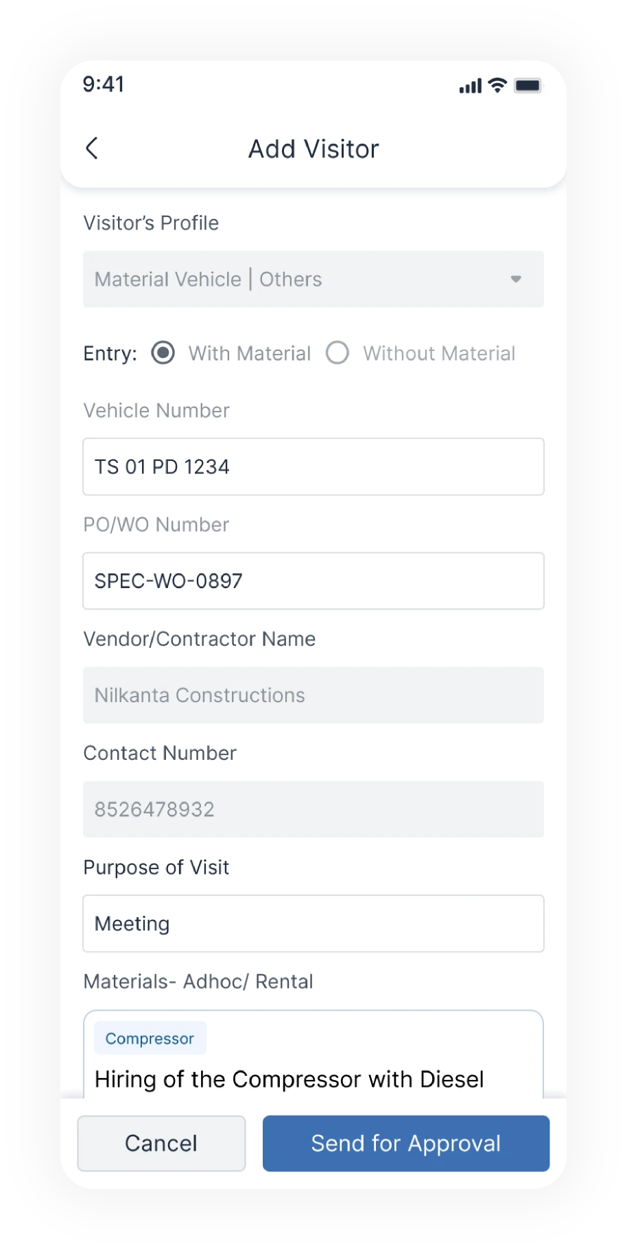 Add visitor - with material, adhoc/rental